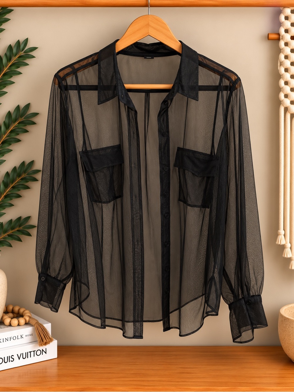 Rachel Sheer Black Button-Down Shirt